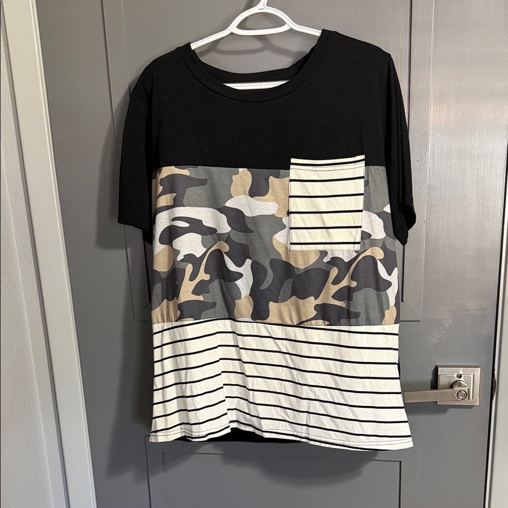 Camouflage and Striped T-Shirt
